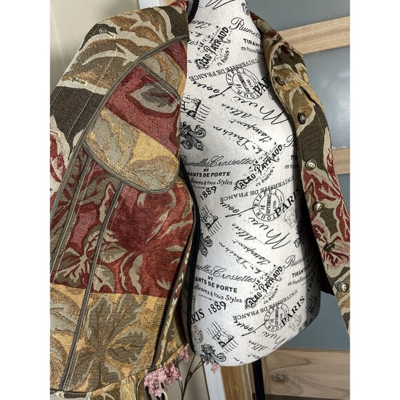 Laura Ashley Womens Jacket Medium Brown Floral Button Front Pockets Collar - Picture 6 of 9